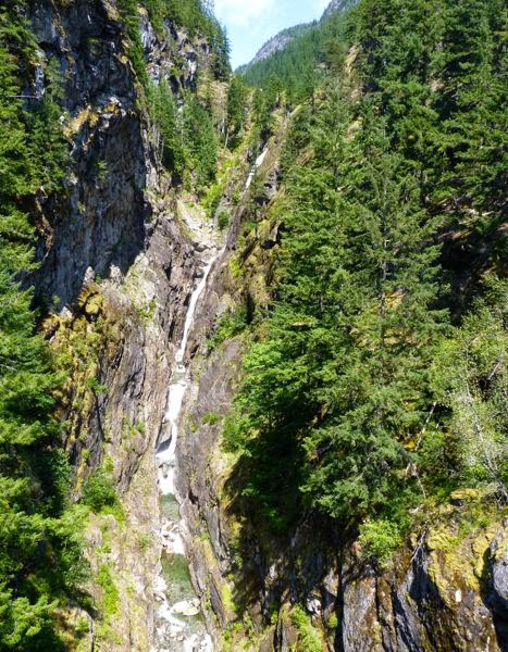 Long narrow waterfall down cliff