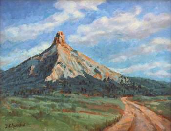 Painting of pyramid shaped mountain