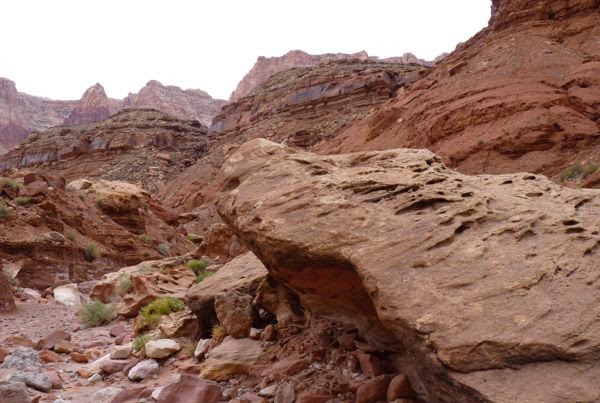 Large boulders in narrow canyon