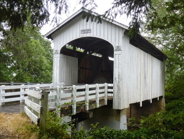 Covered bridge with railing