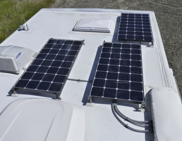 Roof of motorhome with solar panels