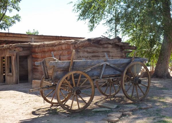 Old cabin and wagon