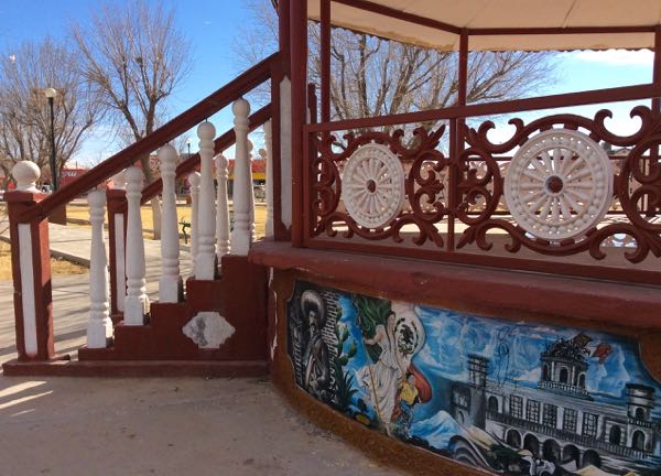 Decorative railing and mural on gazebo