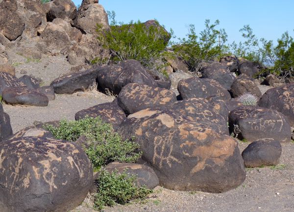 Many rocks with engravings