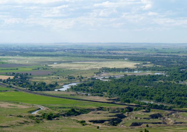River, fields from atop bluff